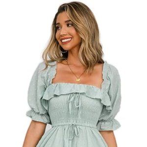 Women Summer Half Sleeve Cotton Ruffled Vintage Elegant Backless A Line Flowy